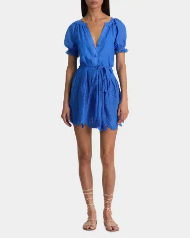 ALICE + OLIVIA Thalia Tie-Waist Eyelet Cotton A-Line Mini Dress | Thumbnail 2 ALICE + OLIVIA Thalia Tie-Waist Eyelet Cotton A-Line Mini Dress | Thumbnail 2