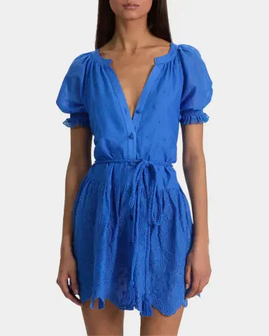 ALICE + OLIVIA Thalia Tie-Waist Eyelet Cotton A-Line Mini Dress | Thumbnail 4 ALICE + OLIVIA Thalia Tie-Waist Eyelet Cotton A-Line Mini Dress | Thumbnail 4