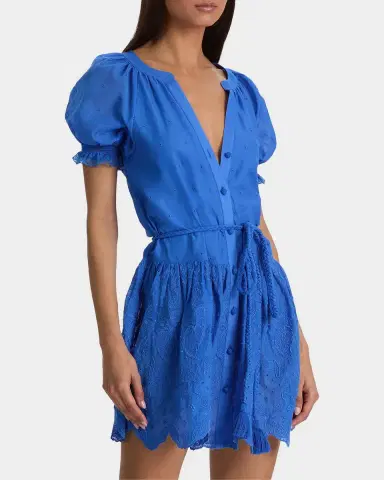 ALICE + OLIVIA Thalia Tie-Waist Eyelet Cotton A-Line Mini Dress | Thumbnail 6 ALICE + OLIVIA Thalia Tie-Waist Eyelet Cotton A-Line Mini Dress | Thumbnail 6