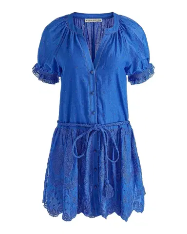 ALICE + OLIVIA Thalia Tie-Waist Eyelet Cotton A-Line Mini Dress | Thumbnail 1 ALICE + OLIVIA Thalia Tie-Waist Eyelet Cotton A-Line Mini Dress | Thumbnail 1