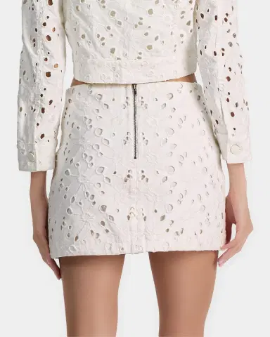 ALICE + OLIVIA Riley Eyelet Denim Mini Skirt | Thumbnail 3 ALICE + OLIVIA Riley Eyelet Denim Mini Skirt | Thumbnail 3