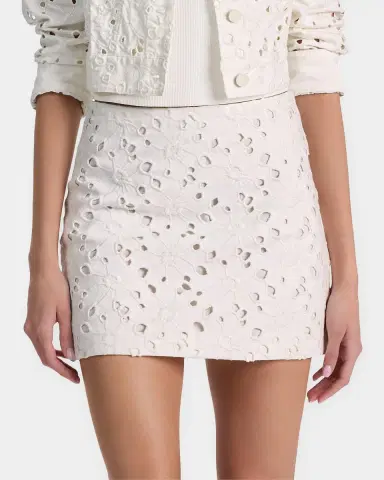 ALICE + OLIVIA Riley Eyelet Denim Mini Skirt | Thumbnail 4 ALICE + OLIVIA Riley Eyelet Denim Mini Skirt | Thumbnail 4