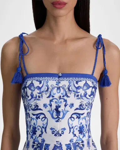 ALICE + OLIVIA Glinda Majolica Tassel Linen-Blend Mini Dress | Thumbnail 5 ALICE + OLIVIA Glinda Majolica Tassel Linen-Blend Mini Dress | Thumbnail 5