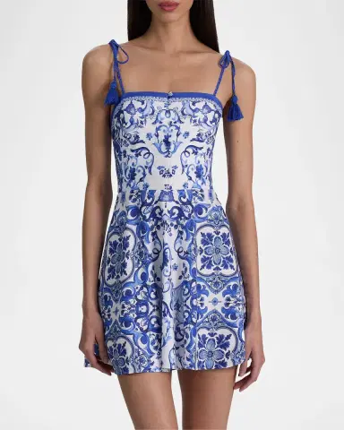 ALICE + OLIVIA Glinda Majolica Tassel Linen-Blend Mini Dress | Thumbnail 6 ALICE + OLIVIA Glinda Majolica Tassel Linen-Blend Mini Dress | Thumbnail 6