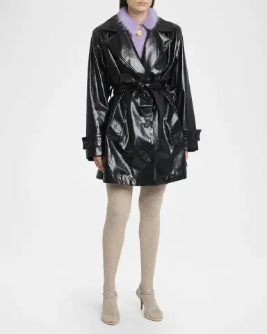 Chloé Shiny Belted Short Trench Coat | Thumbnail 4 Chloé Shiny Belted Short Trench Coat | Thumbnail 4