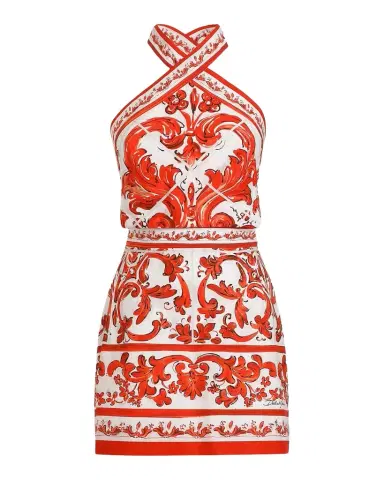 Dolce & Gabbana Majolica Cotton Poplin Mini Dress | Thumbnail 1 Dolce & Gabbana Majolica Cotton Poplin Mini Dress | Thumbnail 1