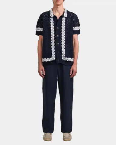 Frescobol Carioca Men 's Marques Cotton Crochet Camp Shirt | Thumbnail 2 Frescobol Carioca Men 's Marques Cotton Crochet Camp Shirt | Thumbnail 2