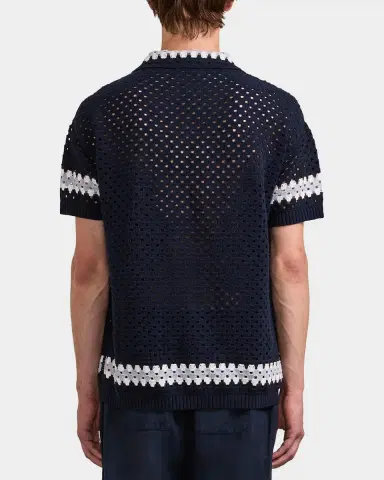 Frescobol Carioca Men 's Marques Cotton Crochet Camp Shirt | Thumbnail 3 Frescobol Carioca Men 's Marques Cotton Crochet Camp Shirt | Thumbnail 3