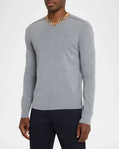 Burberry Men's Maxim Check-Trim V-Neck Sweater | Thumbnail 4 Burberry Men's Maxim Check-Trim V-Neck Sweater | Thumbnail 4