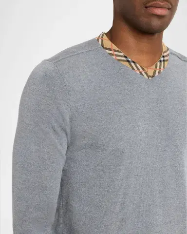 Burberry Men's Maxim Check-Trim V-Neck Sweater | Thumbnail 5 Burberry Men's Maxim Check-Trim V-Neck Sweater | Thumbnail 5