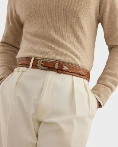 Ralph Lauren Purple Label Men's Topstitched Leather Belt | Thumbnail 2 Ralph Lauren Purple Label Men's Topstitched Leather Belt | Thumbnail 2