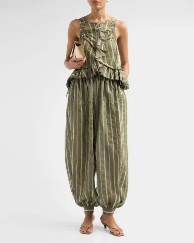 Cinq à Sept Azura Striped Ruffled Sleeveless Top | Thumbnail 2 Cinq à Sept Azura Striped Ruffled Sleeveless Top | Thumbnail 2