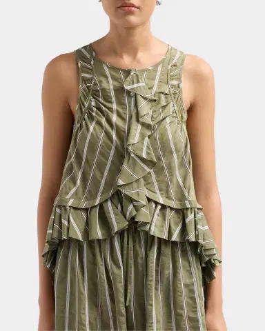 Cinq à Sept Azura Striped Ruffled Sleeveless Top | Thumbnail 4 Cinq à Sept Azura Striped Ruffled Sleeveless Top | Thumbnail 4