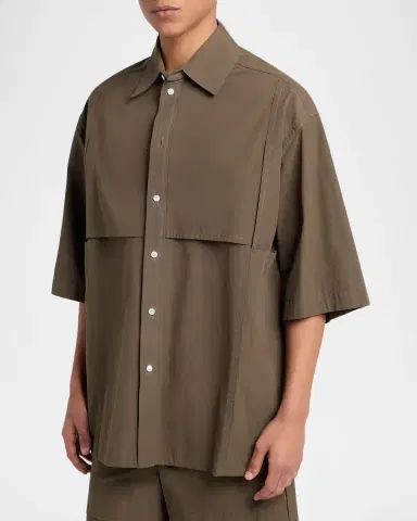 Bottega Veneta Men's Macro Intreccio Cotton Toile Short-Sleeve Shirt | Thumbnail 4 Bottega Veneta Men's Macro Intreccio Cotton Toile Short-Sleeve Shirt | Thumbnail 4