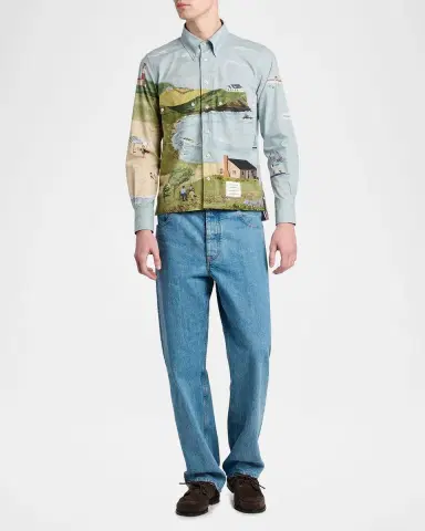 Thom Browne Men's Nantucket-Print Cotton Poplin Utility Shirt | Thumbnail 2 Thom Browne Men's Nantucket-Print Cotton Poplin Utility Shirt | Thumbnail 2