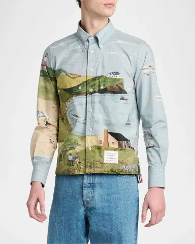 Thom Browne Men's Nantucket-Print Cotton Poplin Utility Shirt | Thumbnail 6 Thom Browne Men's Nantucket-Print Cotton Poplin Utility Shirt | Thumbnail 6