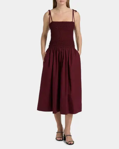 Cara Cara Alegra Ruched Drop-Waist Midi Dress | Thumbnail 2 Cara Cara Alegra Ruched Drop-Waist Midi Dress | Thumbnail 2