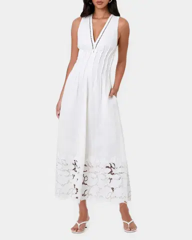 NICHOLAS Stina Broderie Linen-Blend Midi Dress | Thumbnail 2 NICHOLAS Stina Broderie Linen-Blend Midi Dress | Thumbnail 2