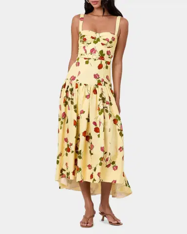 NICHOLAS Drenica Floral Linen-Blend Drop-Waist Midi Dress | Thumbnail 2 NICHOLAS Drenica Floral Linen-Blend Drop-Waist Midi Dress | Thumbnail 2