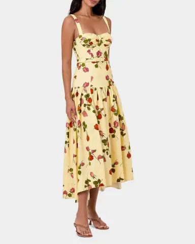 NICHOLAS Drenica Floral Linen-Blend Drop-Waist Midi Dress | Thumbnail 4 NICHOLAS Drenica Floral Linen-Blend Drop-Waist Midi Dress | Thumbnail 4