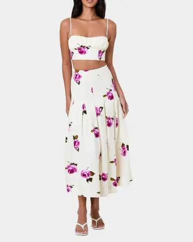 NICHOLAS Jordana Pleated Floral Linen-Blend Midi Skirt | Thumbnail 2 NICHOLAS Jordana Pleated Floral Linen-Blend Midi Skirt | Thumbnail 2