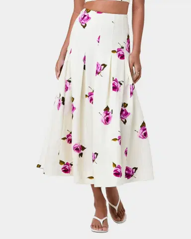 NICHOLAS Jordana Pleated Floral Linen-Blend Midi Skirt | Thumbnail 4 NICHOLAS Jordana Pleated Floral Linen-Blend Midi Skirt | Thumbnail 4