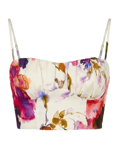 NICHOLAS Yulia Floral Bustier Linen-Blend Crop Top | Thumbnail 1 NICHOLAS Yulia Floral Bustier Linen-Blend Crop Top | Thumbnail 1