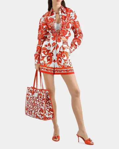 Dolce & Gabbana Majolica Cotton Poplin Long-Sleeve Crop Shirt | Thumbnail 2 Dolce & Gabbana Majolica Cotton Poplin Long-Sleeve Crop Shirt | Thumbnail 2