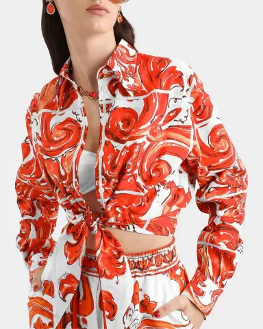 Dolce & Gabbana Majolica Cotton Poplin Long-Sleeve Crop Shirt | Thumbnail 6 Dolce & Gabbana Majolica Cotton Poplin Long-Sleeve Crop Shirt | Thumbnail 6