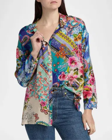 Johnny Was Audrey Evie Patchwork Silk Tunic | Thumbnail 4 Johnny Was Audrey Evie Patchwork Silk Tunic | Thumbnail 4