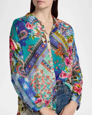 Johnny Was Audrey Evie Patchwork Silk Tunic | Thumbnail 5 Johnny Was Audrey Evie Patchwork Silk Tunic | Thumbnail 5