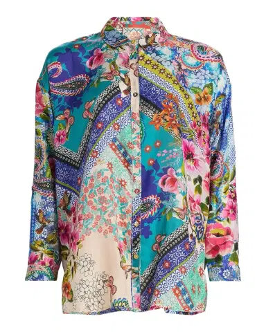 Johnny Was Audrey Evie Patchwork Silk Tunic | Thumbnail 1 Johnny Was Audrey Evie Patchwork Silk Tunic | Thumbnail 1