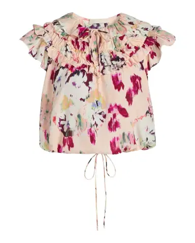 Ulla Johnson Eleonore Floral Ruffled Silk Tieneck Top | Thumbnail 1 Ulla Johnson Eleonore Floral Ruffled Silk Tieneck Top | Thumbnail 1