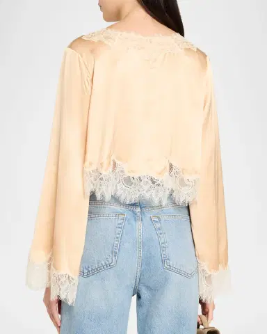 LoveShackFancy Kately Lace-Trim Satin Top | Thumbnail 3 LoveShackFancy Kately Lace-Trim Satin Top | Thumbnail 3