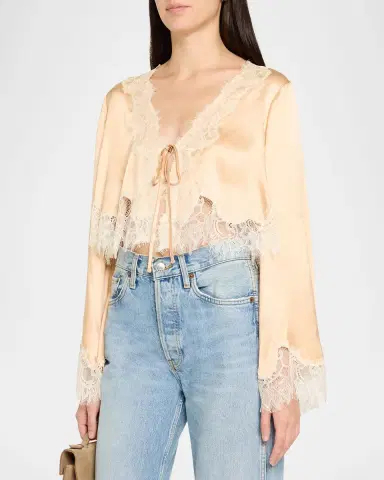 LoveShackFancy Kately Lace-Trim Satin Top | Thumbnail 4 LoveShackFancy Kately Lace-Trim Satin Top | Thumbnail 4