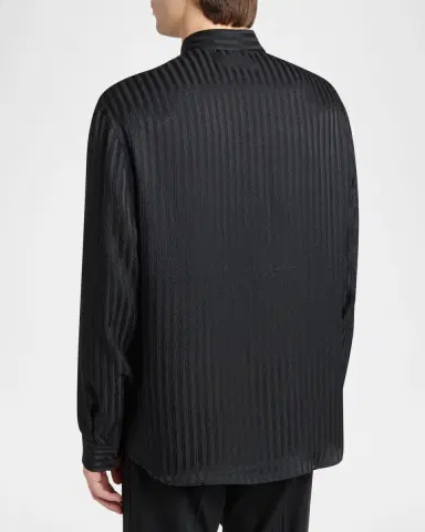 Giorgio Armani Men's Pinstripe Silk Blend Shirt | Thumbnail 3 Giorgio Armani Men's Pinstripe Silk Blend Shirt | Thumbnail 3