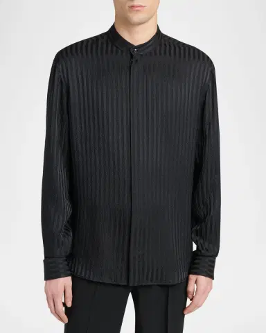 Giorgio Armani Men's Pinstripe Silk Blend Shirt | Thumbnail 4 Giorgio Armani Men's Pinstripe Silk Blend Shirt | Thumbnail 4