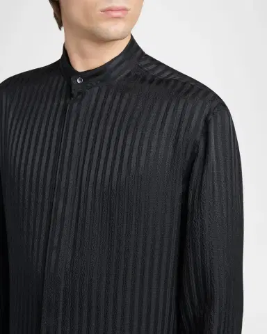 Giorgio Armani Men's Pinstripe Silk Blend Shirt | Thumbnail 5 Giorgio Armani Men's Pinstripe Silk Blend Shirt | Thumbnail 5
