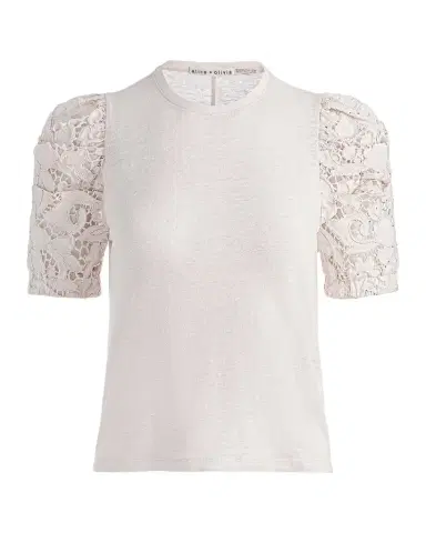 ALICE + OLIVIA Tyler Lace-Sleeve Crewneck Top | Thumbnail 1 ALICE + OLIVIA Tyler Lace-Sleeve Crewneck Top | Thumbnail 1