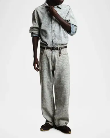 Emporio Armani Men's Monogram Denim Button-Front Shirt | Thumbnail 2 Emporio Armani Men's Monogram Denim Button-Front Shirt | Thumbnail 2