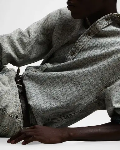 Emporio Armani Men's Monogram Denim Button-Front Shirt | Thumbnail 5 Emporio Armani Men's Monogram Denim Button-Front Shirt | Thumbnail 5