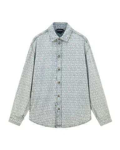 Emporio Armani Men's Monogram Denim Button-Front Shirt | Thumbnail 1 Emporio Armani Men's Monogram Denim Button-Front Shirt | Thumbnail 1