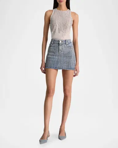 Alice + Olivia Kiera Embellished Denim Mini Skirt | Thumbnail 2 Alice + Olivia Kiera Embellished Denim Mini Skirt | Thumbnail 2