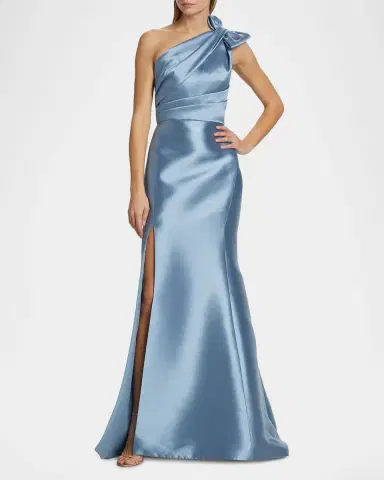 Amsale One-Shoulder Bow Mikado Gown | Thumbnail 2 Amsale One-Shoulder Bow Mikado Gown | Thumbnail 2