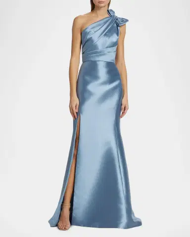 Amsale One-Shoulder Bow Mikado Gown | Thumbnail 4 Amsale One-Shoulder Bow Mikado Gown | Thumbnail 4