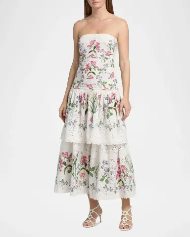 Hemant & Nandita Floral Cotton Tiered Strapless Maxi Dress | Thumbnail 4 Hemant & Nandita Floral Cotton Tiered Strapless Maxi Dress | Thumbnail 4