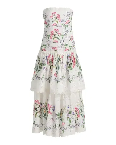 Hemant & Nandita Floral Cotton Tiered Strapless Maxi Dress | Thumbnail 1 Hemant & Nandita Floral Cotton Tiered Strapless Maxi Dress | Thumbnail 1