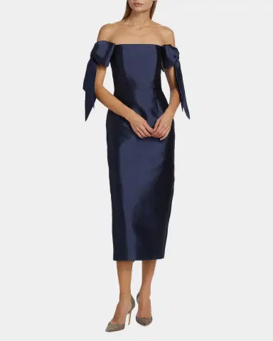 Alexia María CLONE Isabella Bow Silk-Wool Column Midi Dress | Thumbnail 2 Alexia María CLONE Isabella Bow Silk-Wool Column Midi Dress | Thumbnail 2