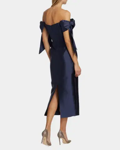Alexia María CLONE Isabella Bow Silk-Wool Column Midi Dress | Thumbnail 3 Alexia María CLONE Isabella Bow Silk-Wool Column Midi Dress | Thumbnail 3