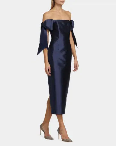 Alexia María CLONE Isabella Bow Silk-Wool Column Midi Dress | Thumbnail 4 Alexia María CLONE Isabella Bow Silk-Wool Column Midi Dress | Thumbnail 4